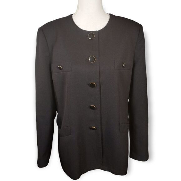 LE SUIT BLACK COLLARLESS BLAZER SZ.18 GUC - Picture 1 of 7